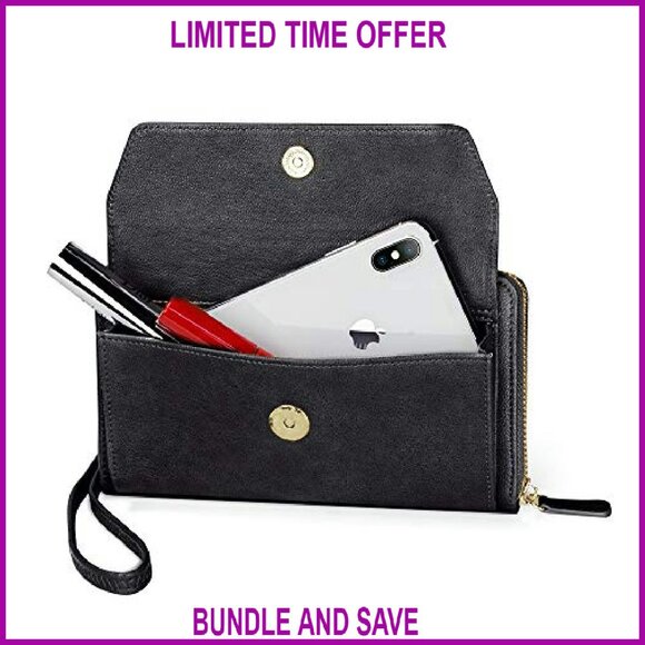 RFID Blocking Wristlet Crossbody Clutch with Multiple Compartments & Straps - Picture 7 of 8
